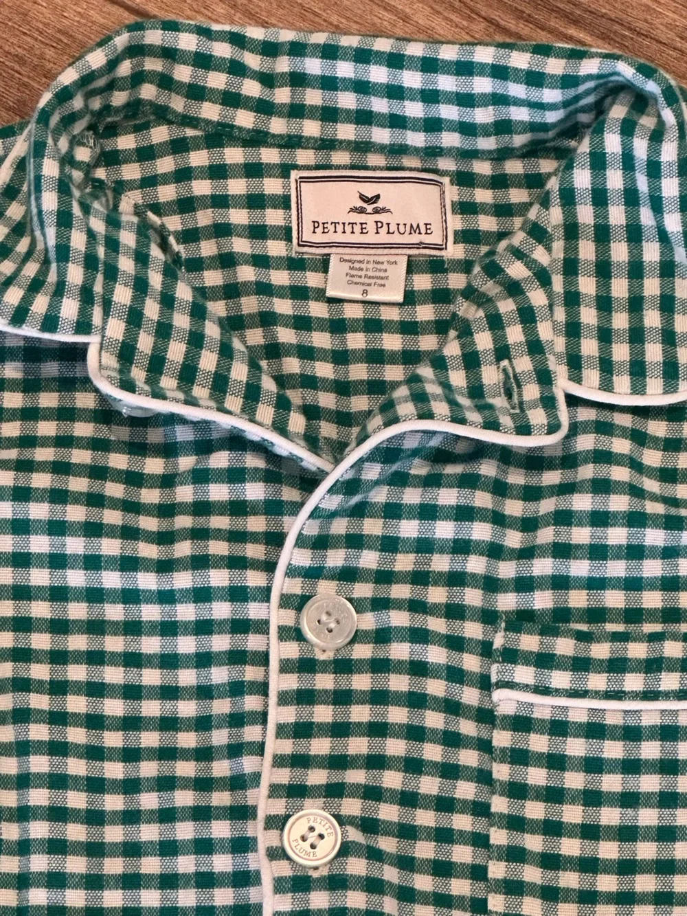 Petite Plume Green Gingham Kids (8)  Pajama Set - Classic Button-Down